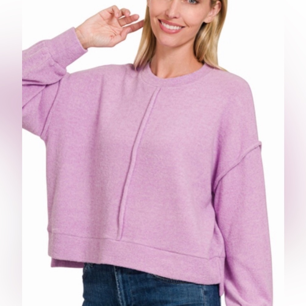 ZENANA Brushed Melange Hacci Pull-Over Top in Lilac NWOT sz L/XL